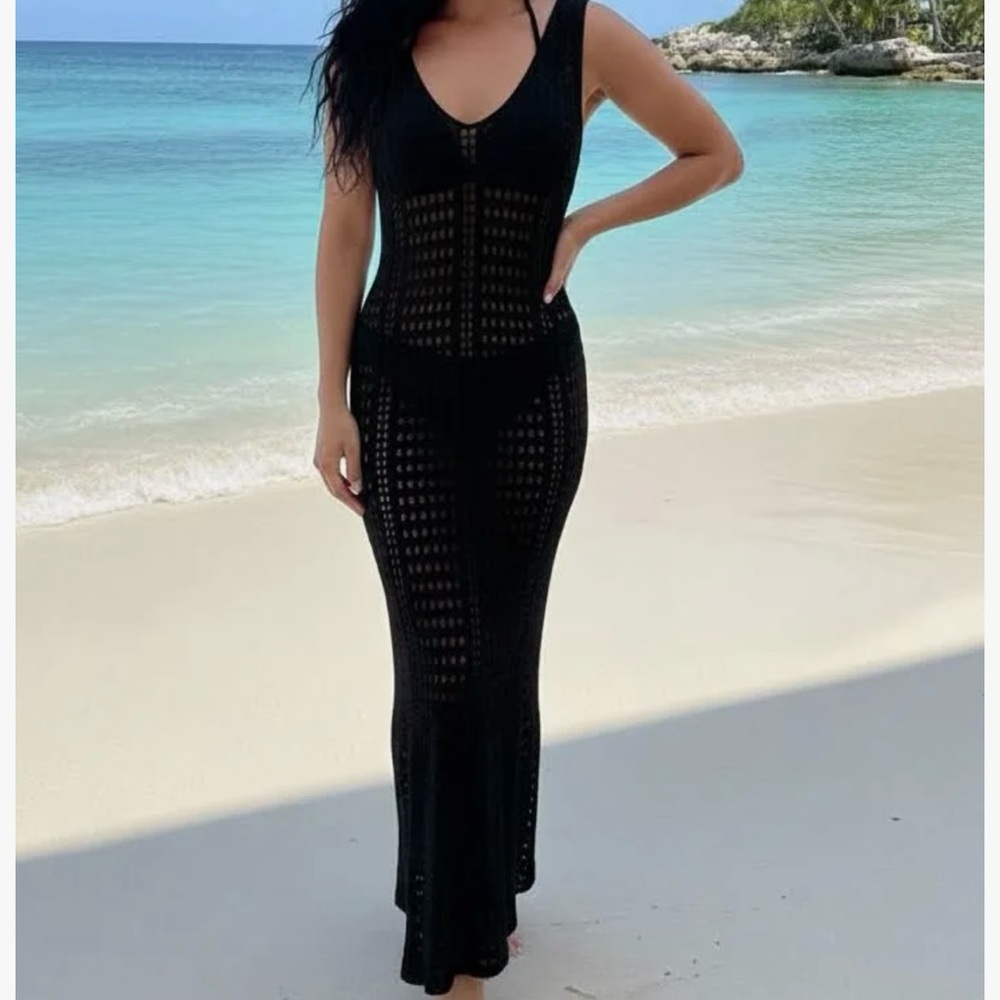Forever 21 Black Crochet Tank Swimsuit Coverup Dress